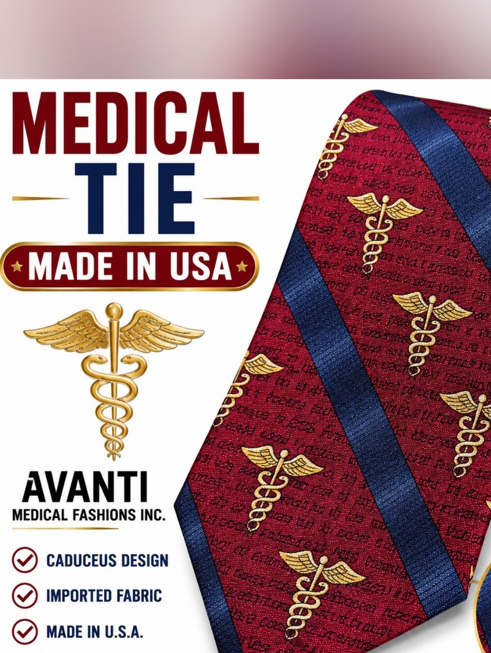 Avanti Burgundy and Navy Medical Caduceus Men's Tie
